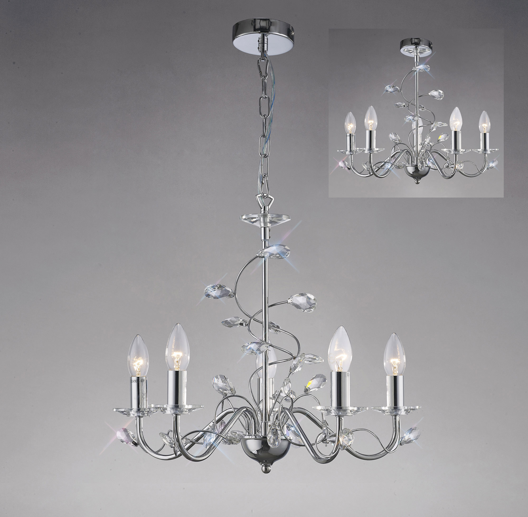 IL31215  Willow Crystal Pendant 5 Light Without Shade Polished Chrome